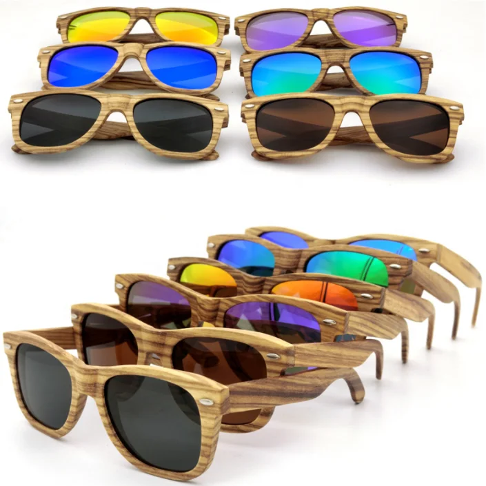 High quality handmade Custom Logo Style polarized lens wooden sunglasses & Bamboo Case zebra wood eyewear  for women men