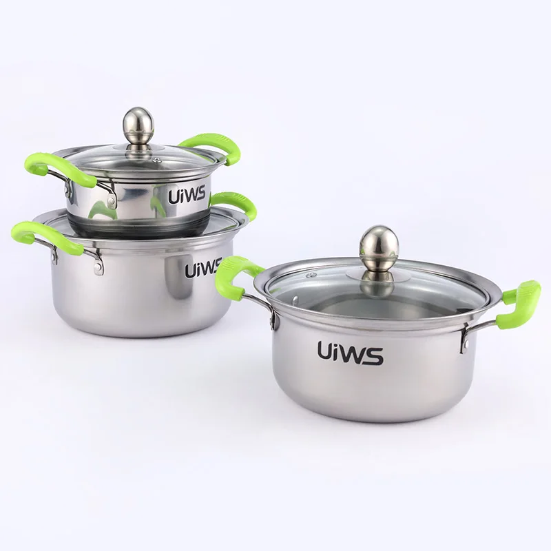 10Pcs stainless steel cookware set green handle cooking pot set kitchen pot and pan set