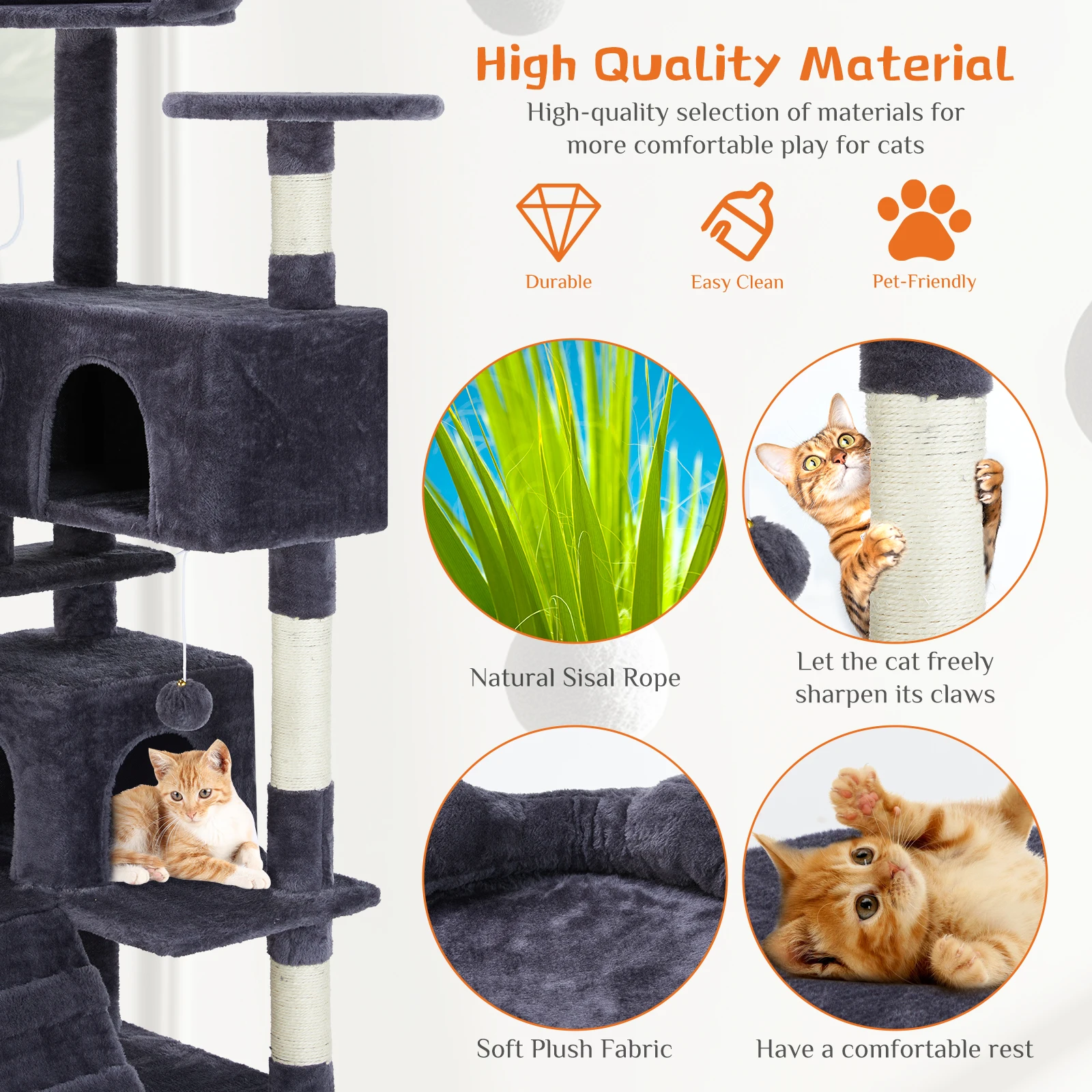 Indoor Cats Tall Multi-Level Tower 54 inches Pet Play House with Large Condo  Climbing Ladder Dangling Toy for Dog pet cages
