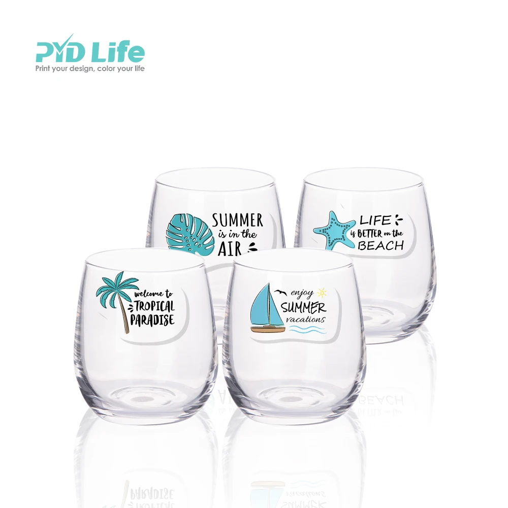 PYD Life Wholesale RTS 10 oz 300 ml Custom Camping Clear Sublimation Stemless Guangzhou Curved Clear Wine Glasses Set