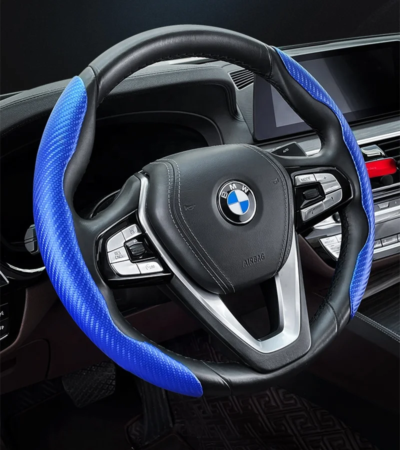 Car interior accessories manufactory direct deal carbon fiber steering wheel cover anti slip comfortable steering wheel cover