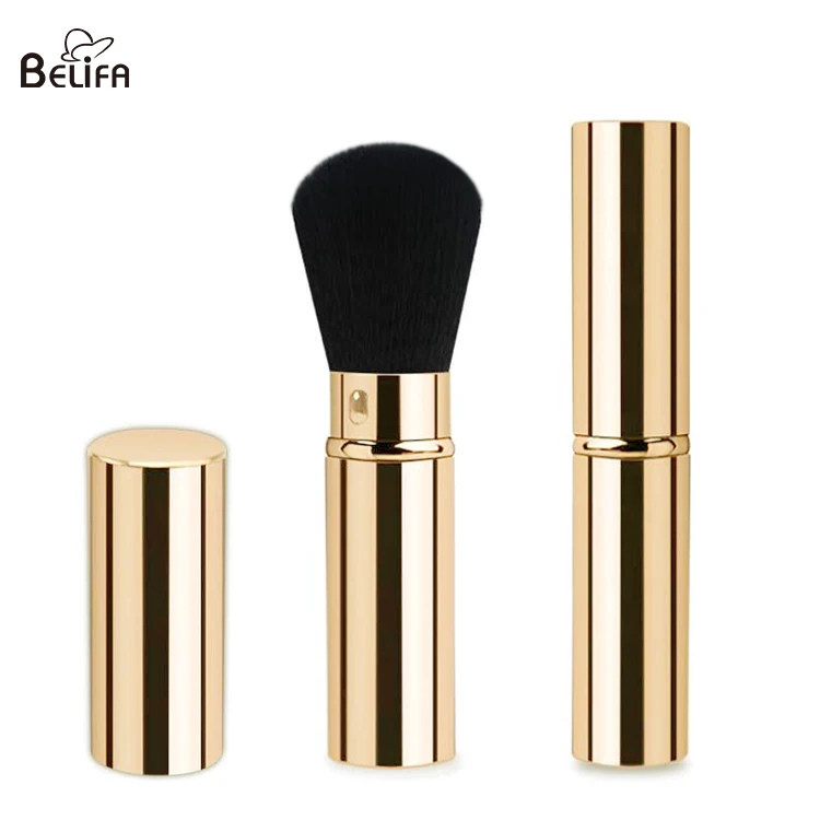 Wholesale private label professional single portable retractable golden loose powder makeup brush foundation brush cover cap