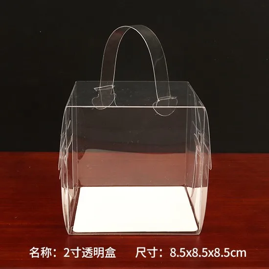 2 - 8 Inch Mini Dessert Package Container High Clear Plastic Cake Box With Handle And White Paper Plate