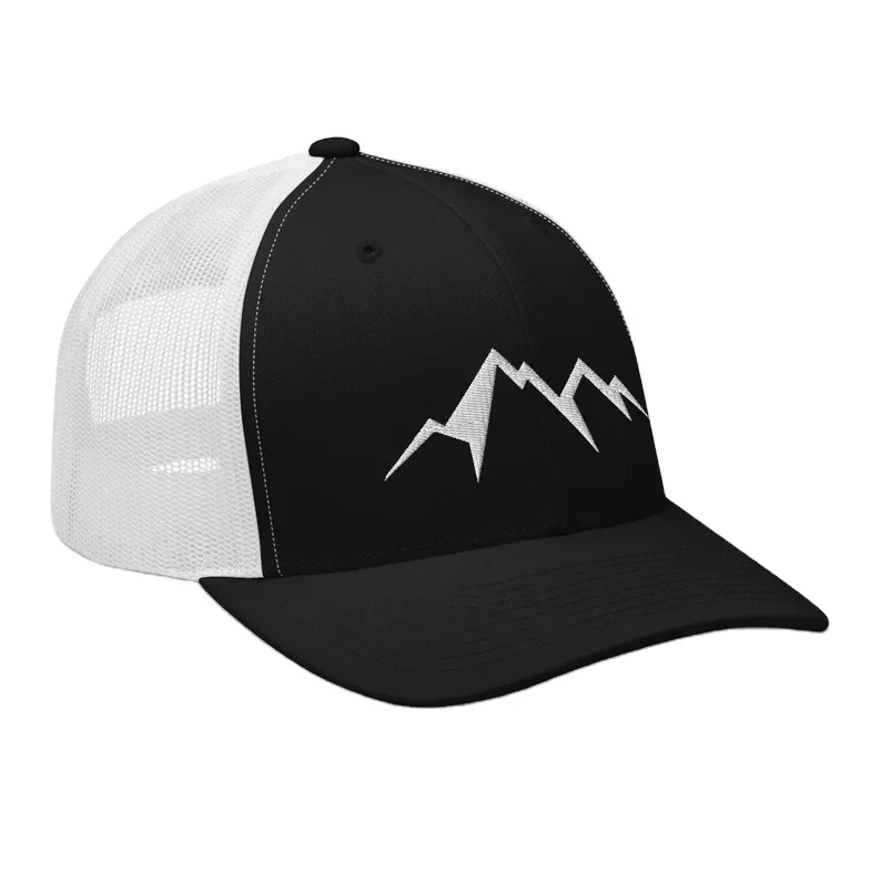 Mountain Range Trucker Hat Outdoor Adventure 6 Panels Curved Brim Black Fabric White Mesh High Quality Gorras Vietnam Headwear