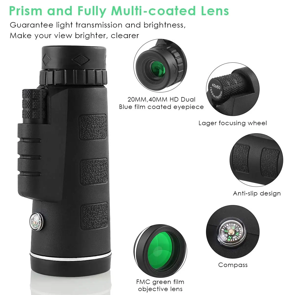 Source factory High Power Monocular Telescope 40x60 High-Powered HD Focus Mobile Phone Monocular