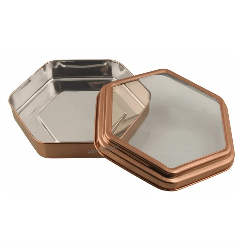 Stainless Steel Top See Canister Copper Finishing Kitchen Storage Jar with Top See Through Lid Hexagonal Honey Container