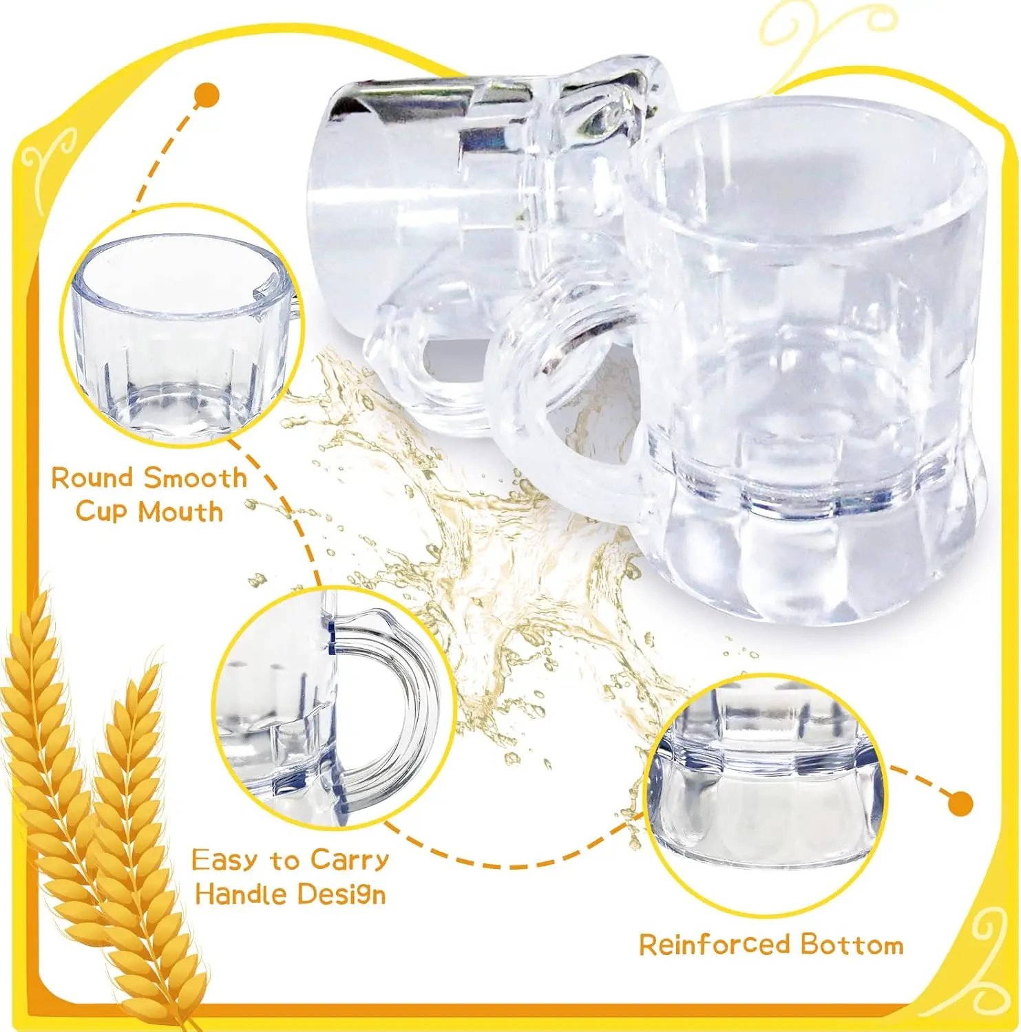 1 oz Clear Mini Plastic Beer Mugs Shot Glasses with Handles Reusable Stein Tasting Whiskey Juice Cups for Drinking Beer Party