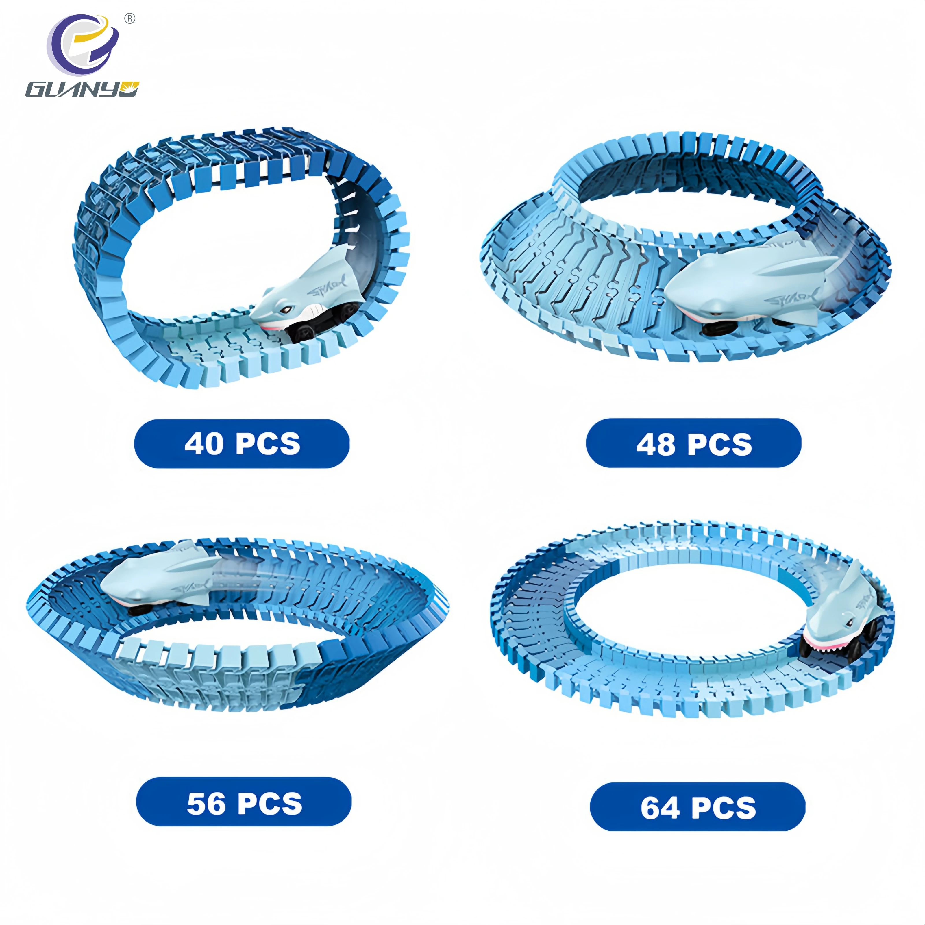 264PCS Shark Rail Car Ocean Toy Trains DIY Racing Railway Electric Car Marine Animal Model Children Toys Great Gift For Kids