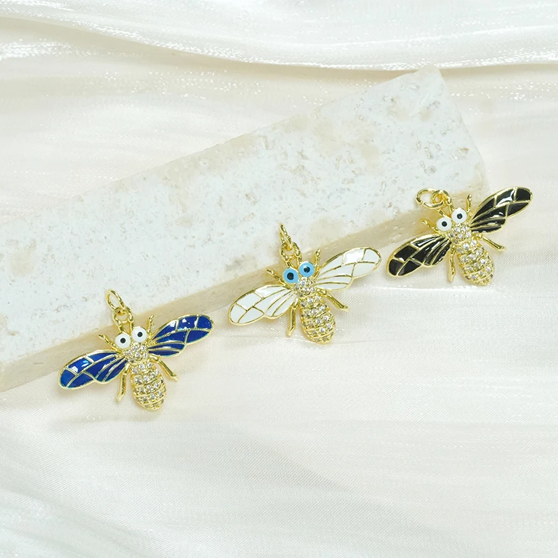 Lovely Cute Brass Drop Oil Micro Insert Cz  Colorful Enamel Charm Animal Bee Pendant For Diy Necklace Jewelry Making Findings