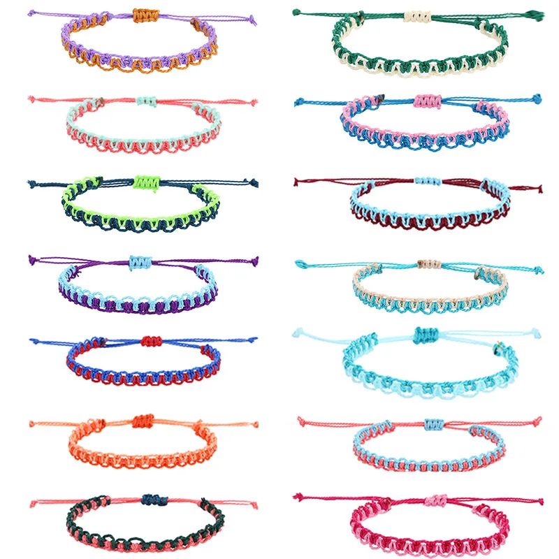 Handmade Boho Bangle Gift Jewelry  14 Colors Multilayer Woven Friendship Bracelet Wax String Bracelets
