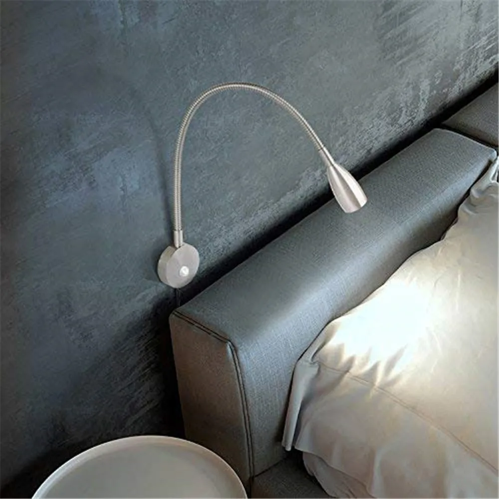Movable golden black white bedhead hotel wall reading light with goose neck