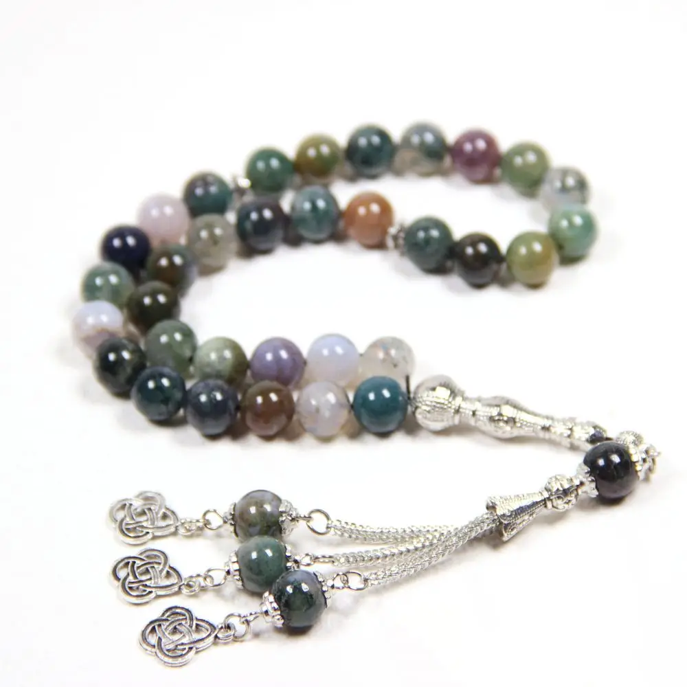 Colorful amazonite Muhammad Prayer Rosary Muslim Islam 10mm 33 rosary necklace stainless steel tassel