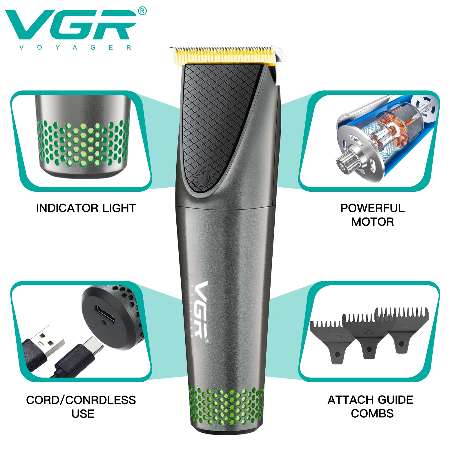  Vgr 0mm-3mm Zero Gap Waterproof Cordless Professional V-090 Manufacturing Hair Cut Trimmer