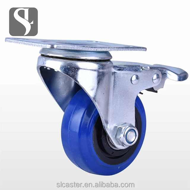 3 4 5 inch Blue Rubber Caster steering wheel with brake