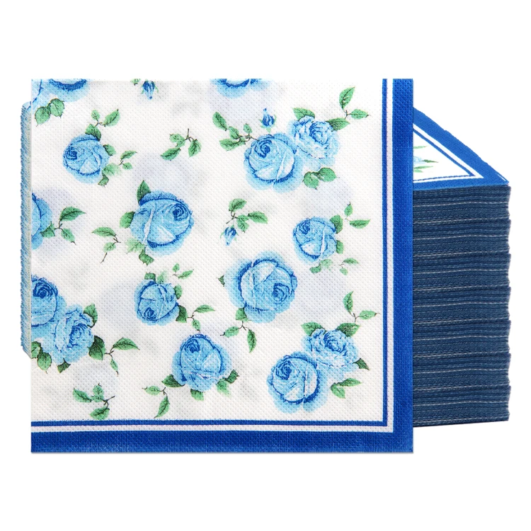 Simple Rose Cocktail Beverage Paper Serviette Folding Printed Decorative Wedding Christmas Placemats and Napkins