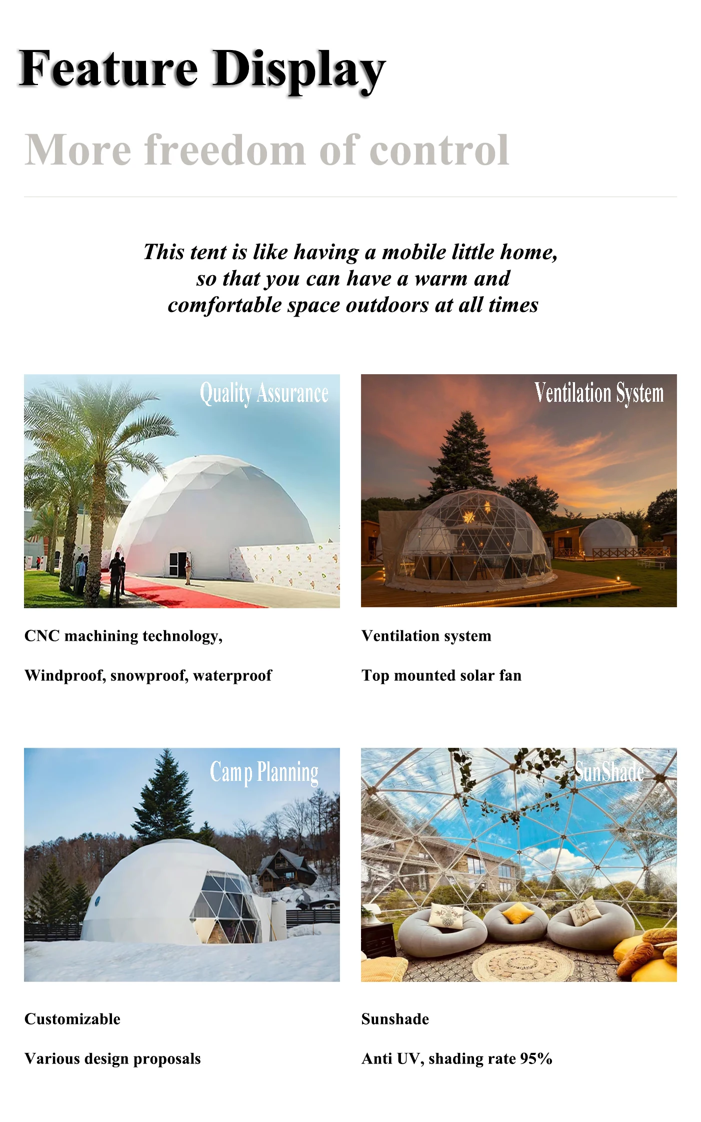 Custom White Round Soundproof Waterproof Outdoor Resort Luxury Camping Hotel Houses glamping round dome tent