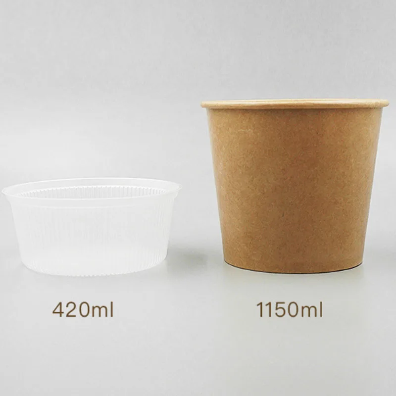 Take Out Disposable Printed Logo Paper Ramen Bowl Noodle gruel Paper Cup With Plastic Tray Separation