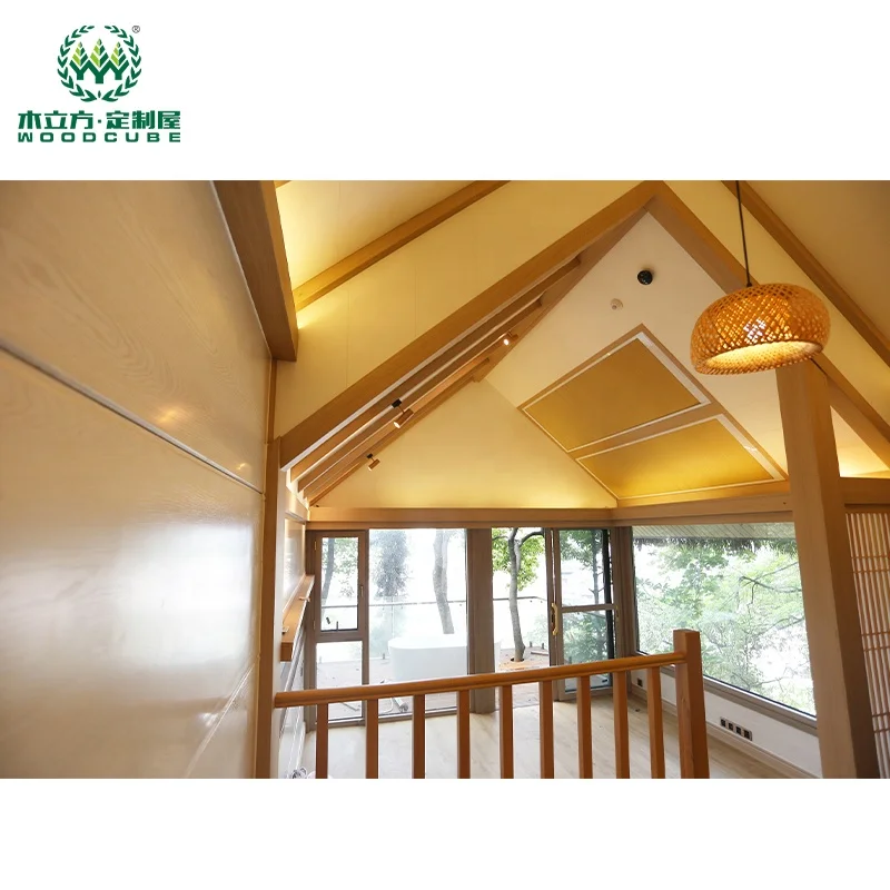 Prefab camp house slope glass roof for night view