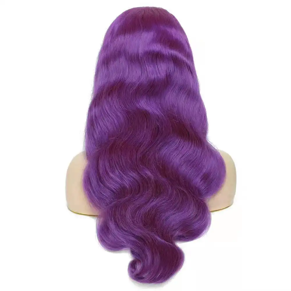 
Best sale 100% Brazilian virgin hair body wave purple color 13*4 transparent lace front wig 