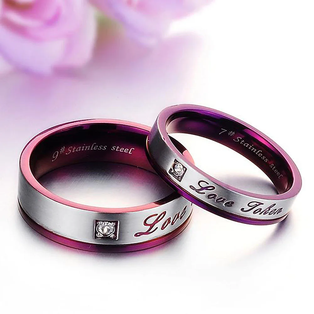 cubic zirconia couple purple double layer color lettered custom name stainless steel rings for couple gifts