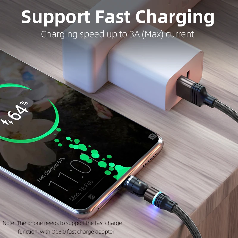 3 в 1 магнитный usb-кабель для быстрой зарядки с поворотом на 540