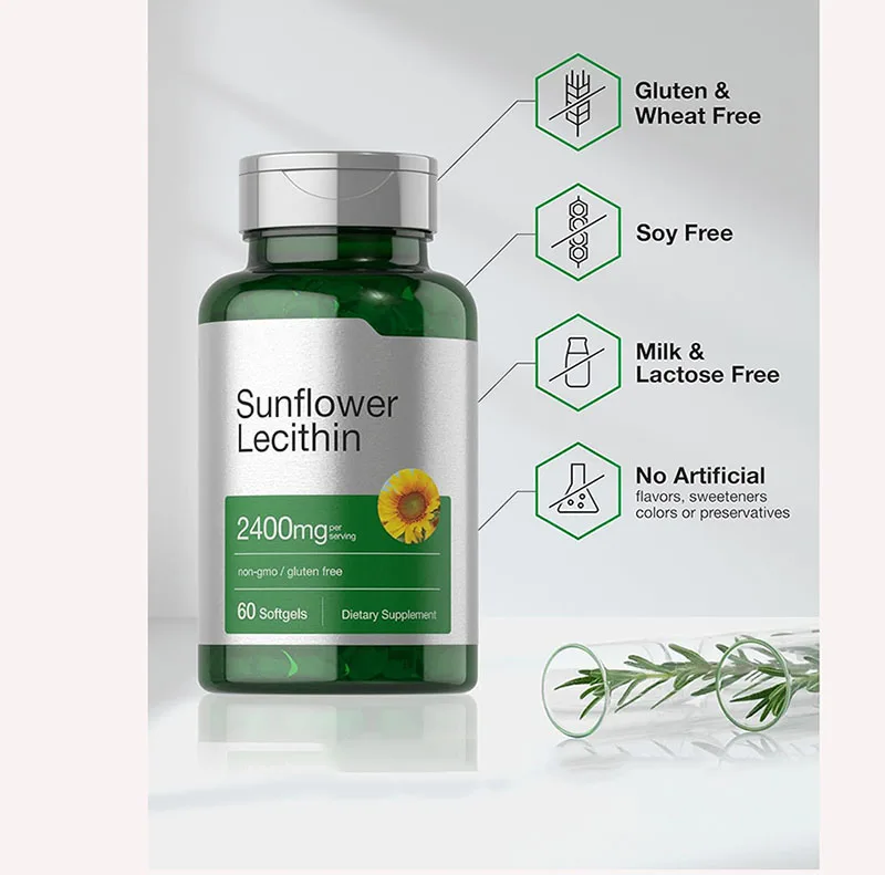 OEM Organic Softgel Capsules Factory-Supplied Gluten-Free Sunflower Lecithin Supplement Antioxidant Function