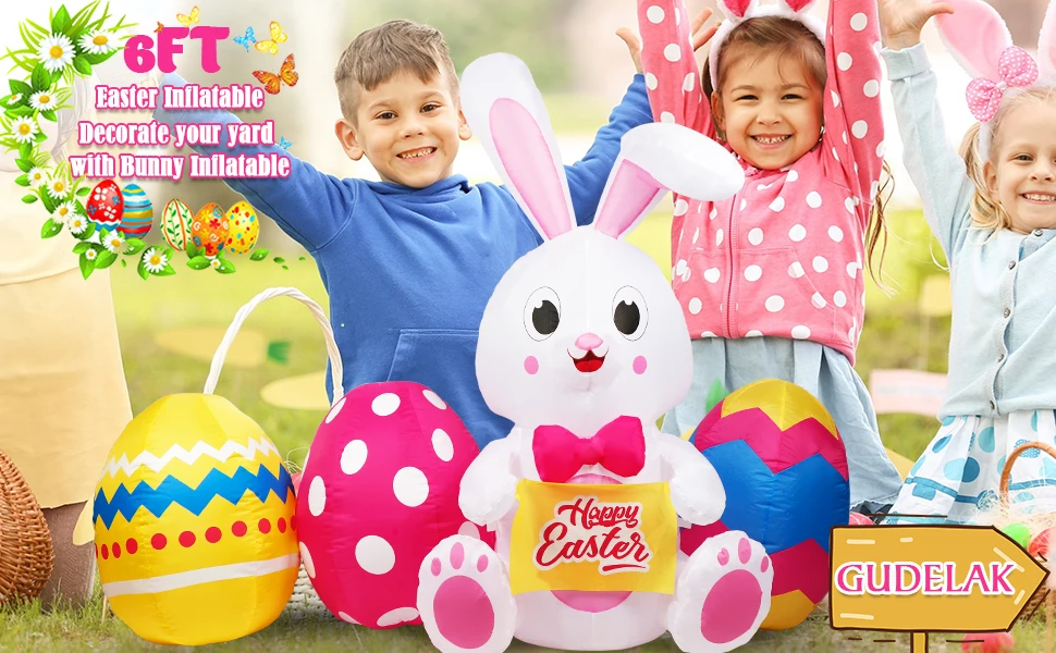 Factory Customization Inflatable Easter Bunny With Colorful Eggs Decorations Outdoor Lawn Inflatable Easter Decorations