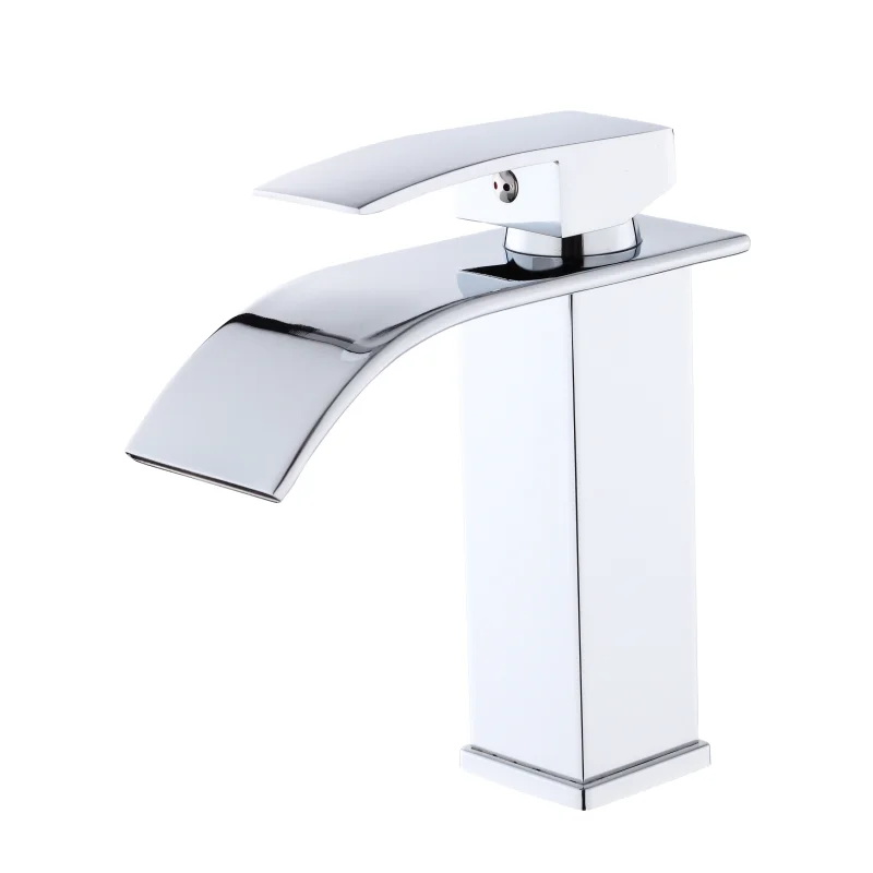 Wholesale chrome square stainless steel plating single hole hand wash basin sink bathroom waterfall water faucets mixers taps