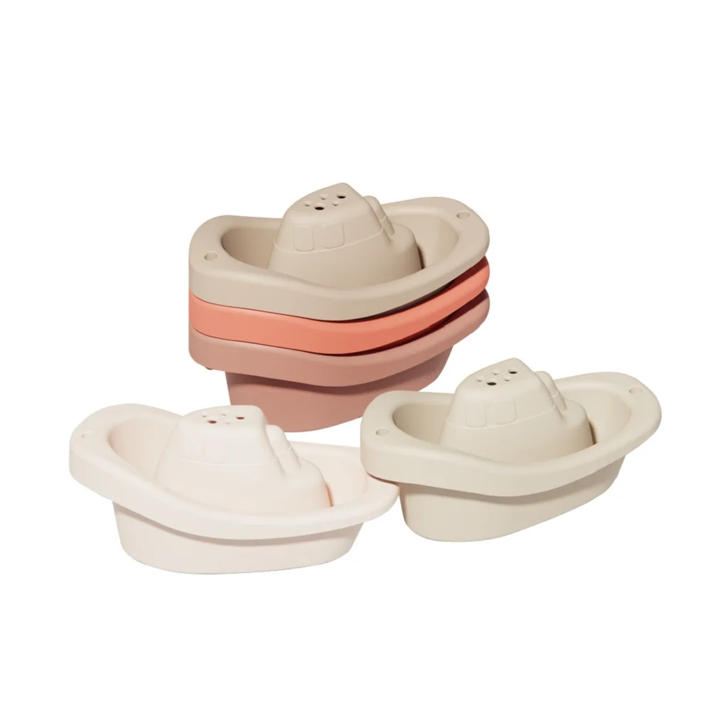 2022 Customized Eco-Friendly Multicolor Beach Stacker Boat Mini Bathing Tub Toy Floating Boat Baby Silicone Bath Toys For Kids