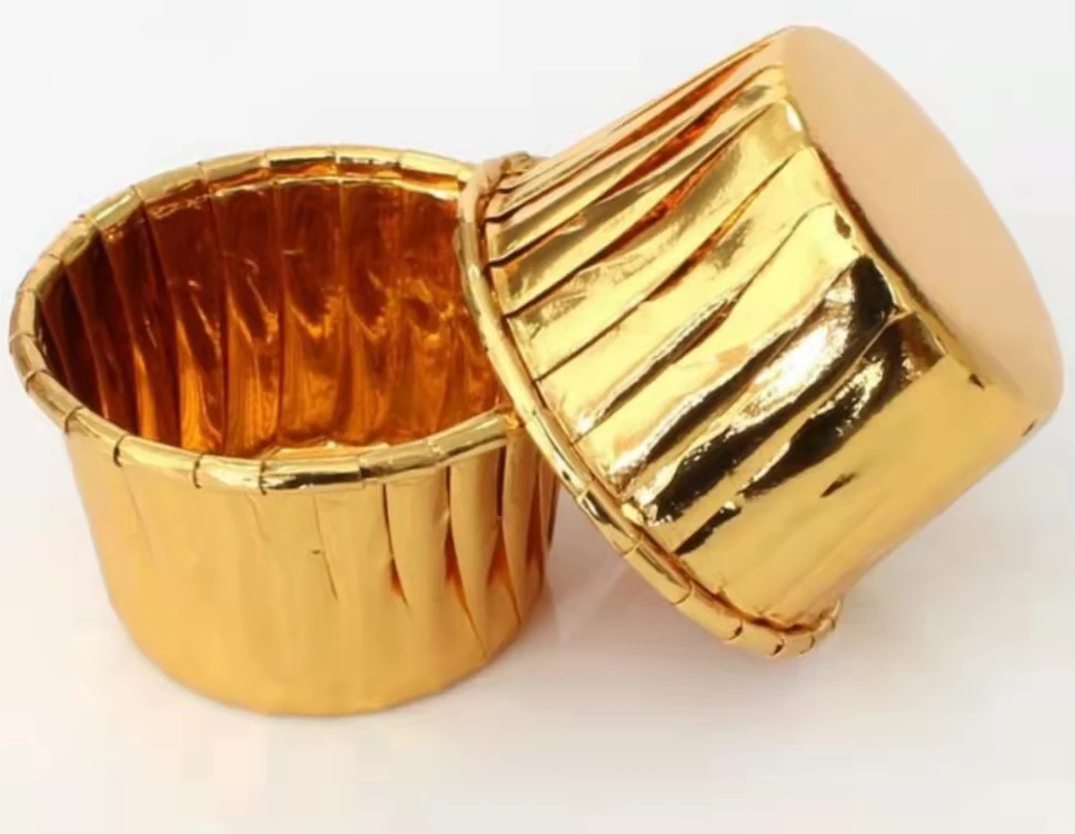 Factory direct sales Golden double sided aluminum cupcake cups Color rimmed cake cup  baking cup aluminized cupcakes