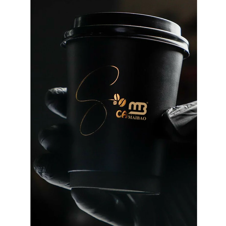 Design Logo Black Disposable Double Wall Coffee To Go Cup Custom Paper Coffee and Tea Cup 6 oz 8oz 12oz Kraft Paper Cup With Lid