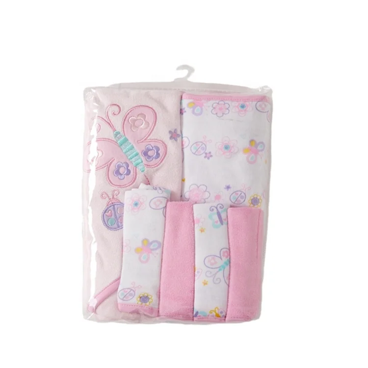 girl pink towel sets wash cloth baby shower towel hooded
