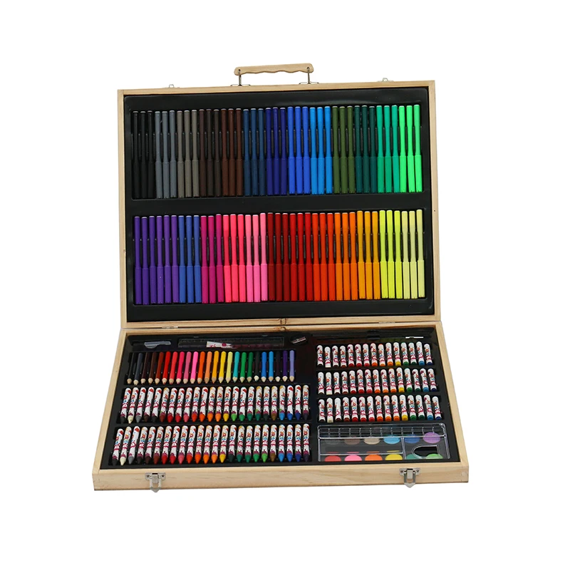 Customized Logo Art Supply 251 Pieces Wood Box Painting Drawing Set for Kids Adults With Marker Pens Crayons Color Pencils