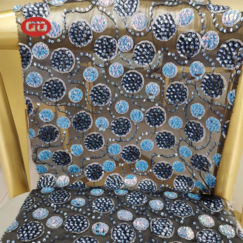 2021 China high quality  tulle lace with sequin embroidery  fabric