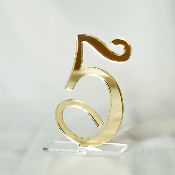 Custom acrylic table numbers gold table numbers with UV printing and engraving logo for wedding