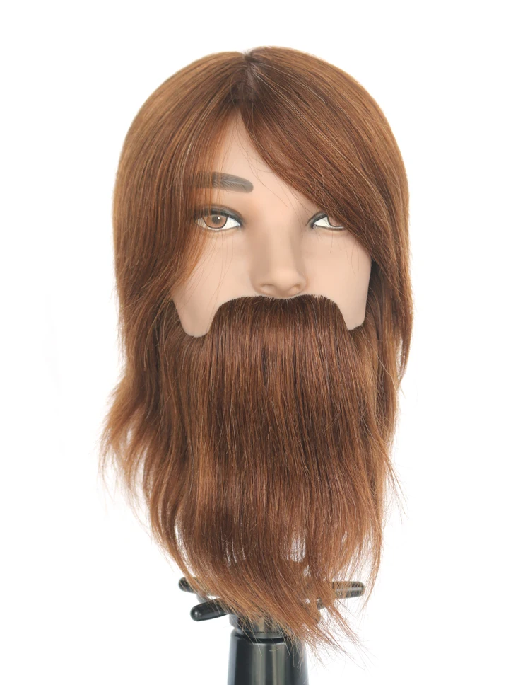 100% Human Hair Male Manikin Doll Mannequin Training Head with Beard