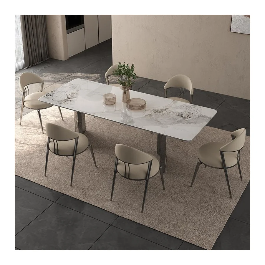 Factory Price Rectangle Dining Table For  For 6-8 People Sintered Stone Marble Top Modern Dinning Table And Chairs Set
