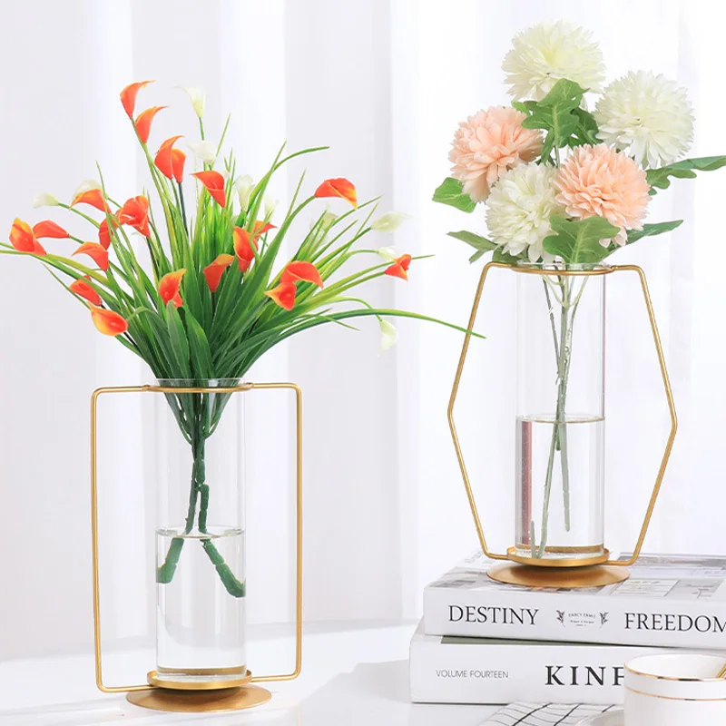 Plant Round Glass Bottle Hydroponic Glass Vase For Flower Or Water Plant With Metal Support For Home decoration