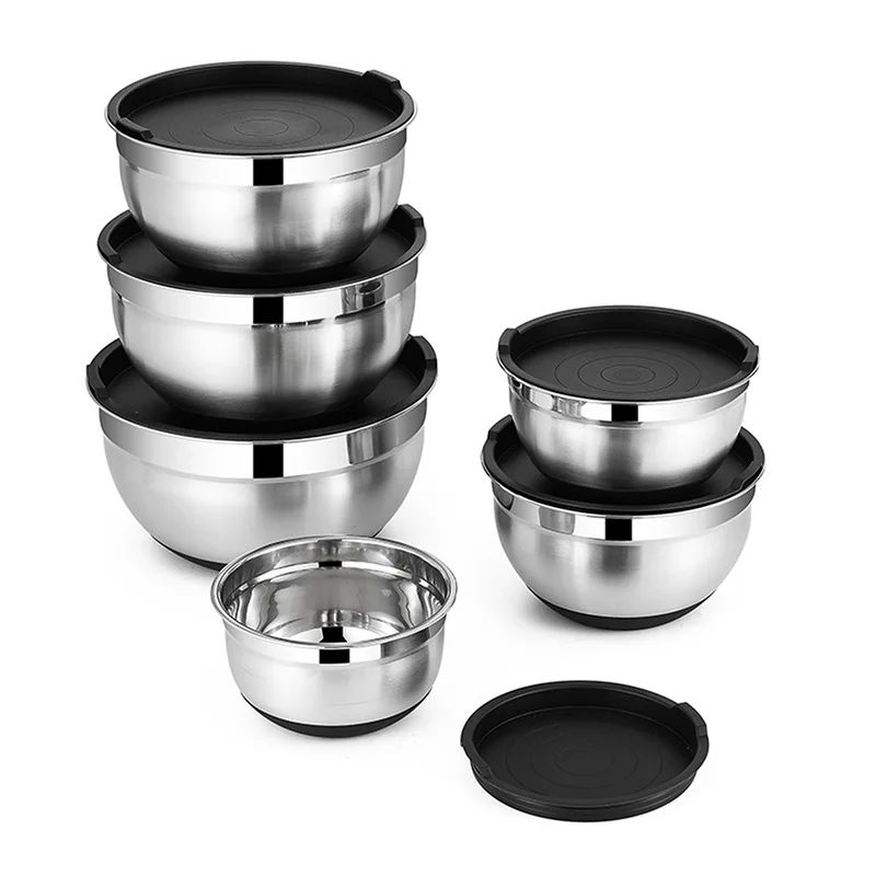 HeDan Factory salad bowl Stainless Steel Mixing Bowl Non Slip Nesting Whisking Bowls with lid