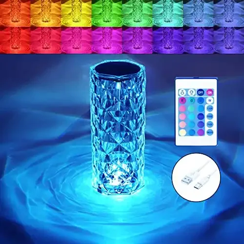 Romantic desk indoor rose 16 Color Changing RGB decorative Touch rechargeable USB led crystal night lights table lamp