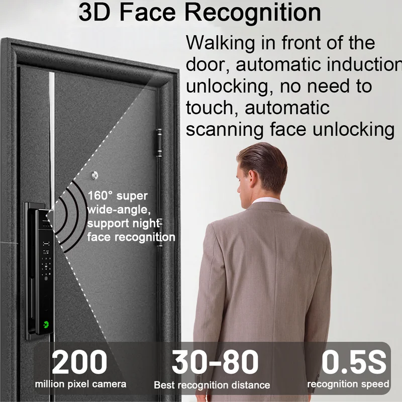 Face Identification Fully Automatic Smart Door Lock With Wifi Camera Tuya APP Voice Intercom Digital Password Door Lock