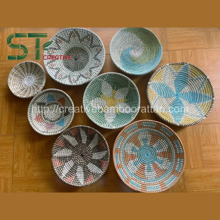 Handmade Seagrass Wall Art Basket High Quality Best Seller Decorative Rattan Wall Hanging Natural Colors Home Office Bamboo