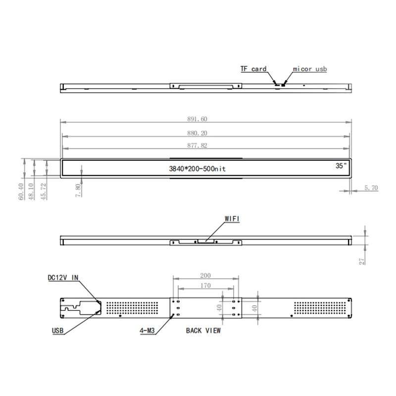 35 inch stretch bar LCD monitor stretched LCD display for bus advertising information screen