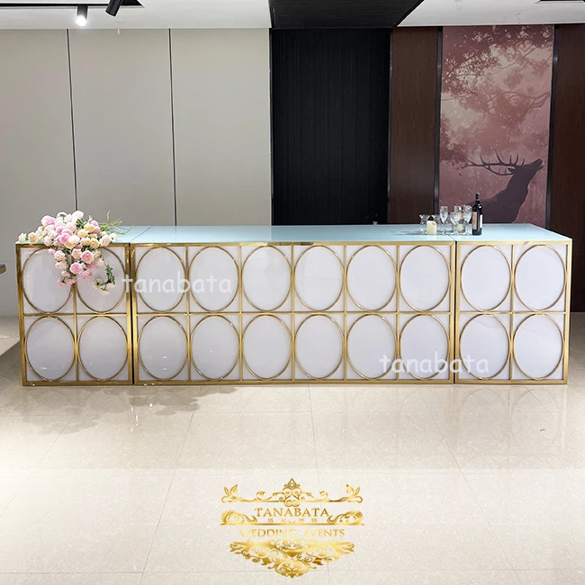 Silver/gold mirror top carved stainless steel bar counter gold reception desk