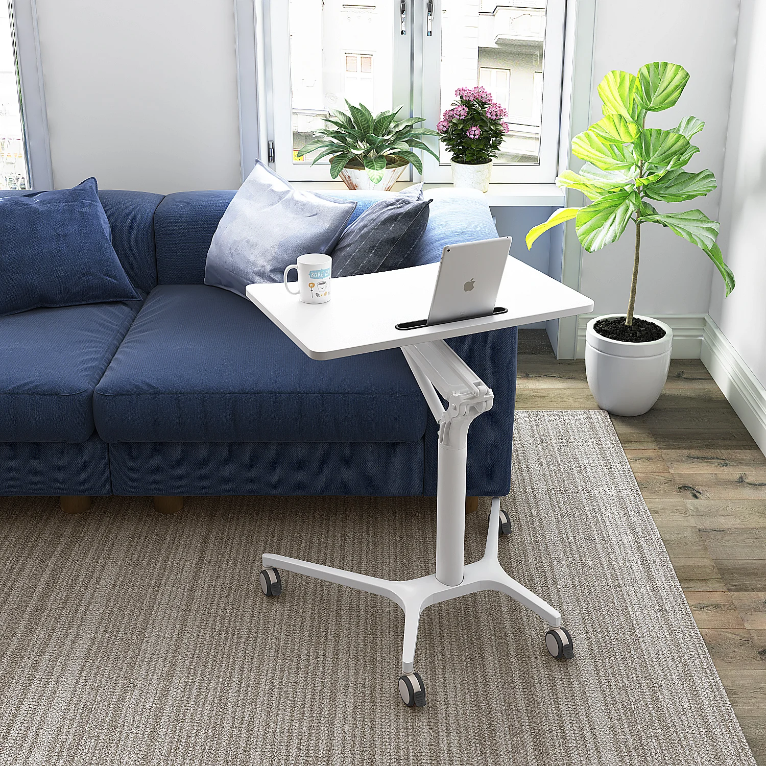Movable And Height Adjustable Sit Standing Desk With Aluminum Frame GR02