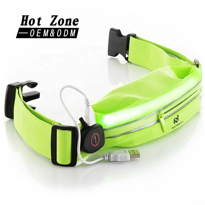 Sports Outdoor Waterproof Elastic USB Charging LED Fanny Waist Pack Bag Fitness Running Waist Pouch Belt