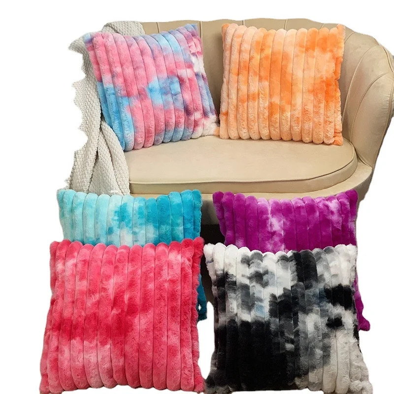 Winter Super Soft Double Sides Faux Rabbit Fur Striped Throw Cushion Covers Home Decor Plush Cozy Pillow Case