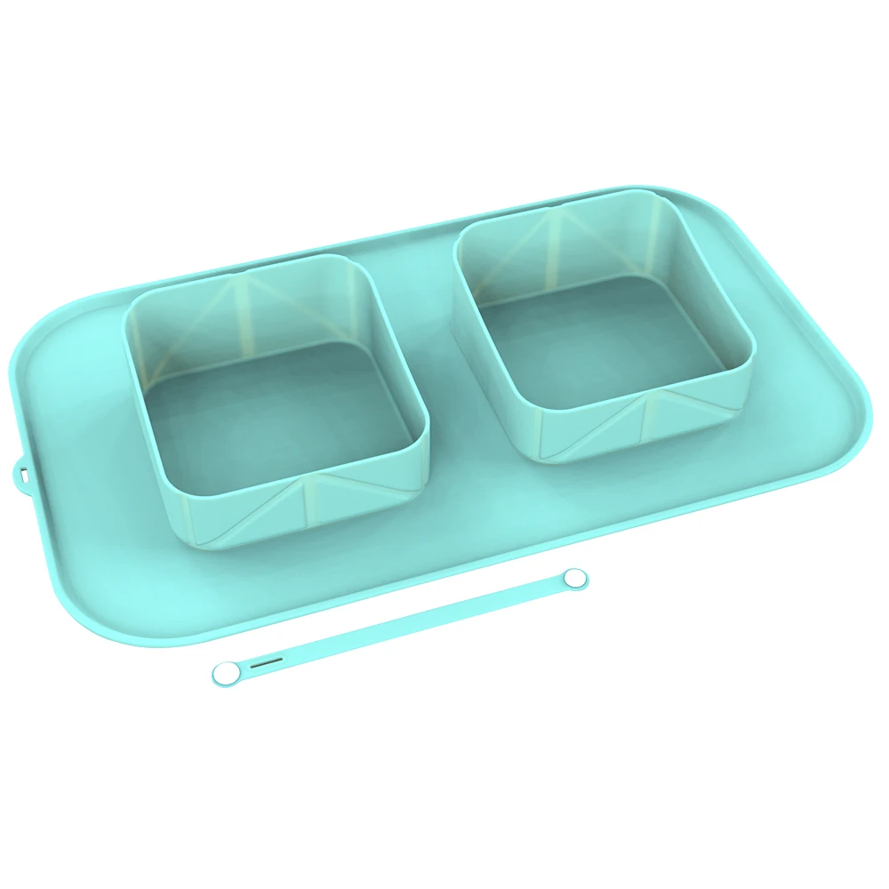 Wholesale New Foldable Dog Cat Food Feeding Mat Silicone Collapsible Portable Pet Feeding Mat With Bowl For Travel with Pet