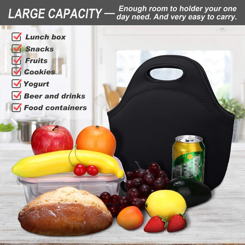 Custom Printed Lunch Bags For School Travel Work Sublimation Blank Neoprene Insulated Cooler Bag Reusable Food Carrier Tote Bag