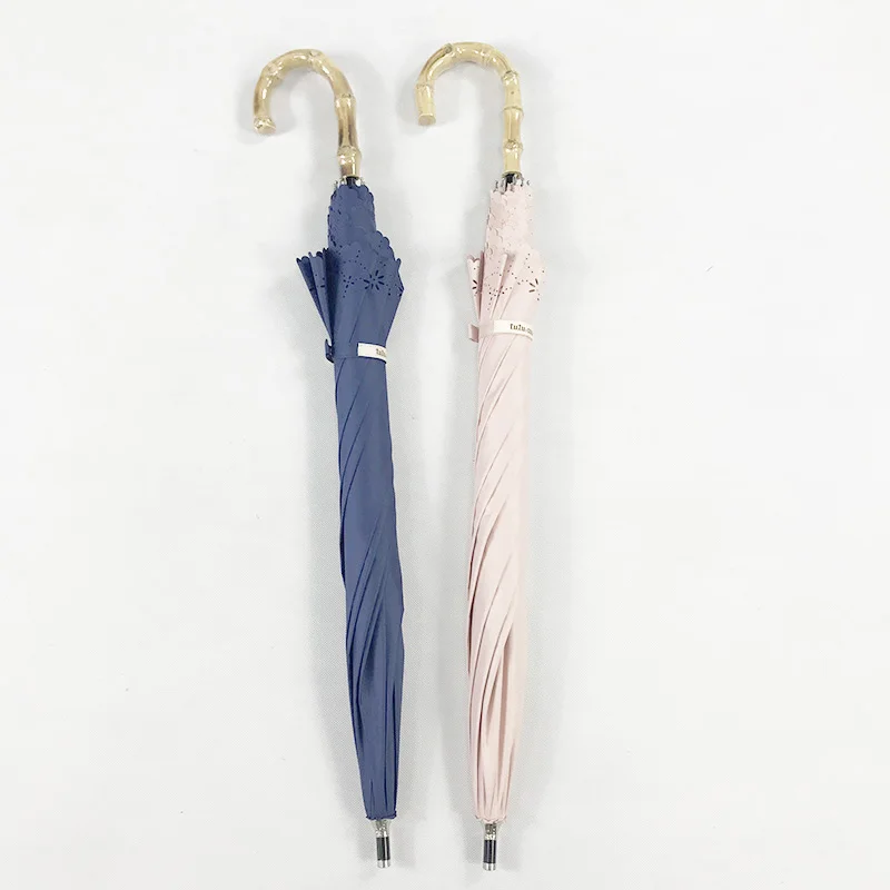 2023 Innovative Bamboo handle  advanced texture Parasol wooden uv sun umbrella Gift umbrella  Ladies Umbrella